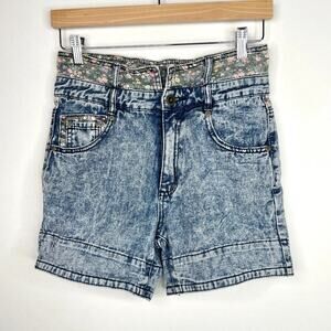 PlayMe Floral Acid Wash High Waisted Jean Shorts XS